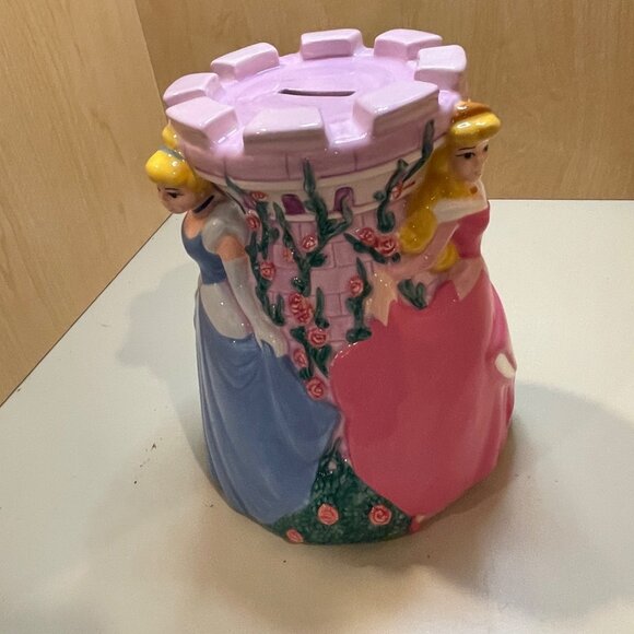 Disney Princess Ceramic Castle Coin Bank Featuring Belle Cinderella & Aurora Mul - Picture 5 of 11